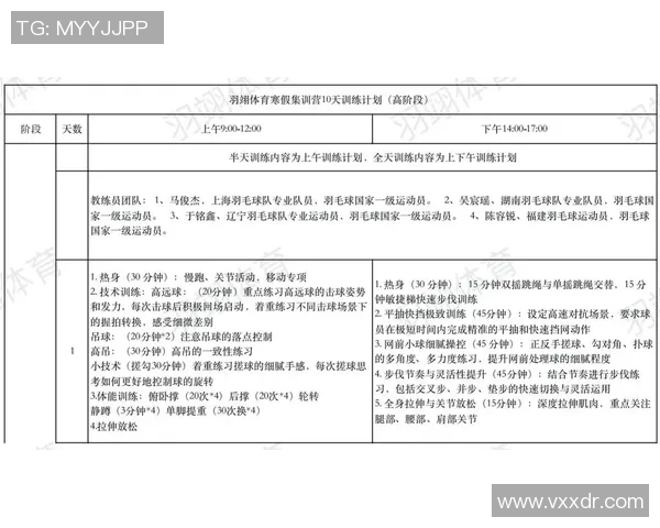 乒乓球与羽毛球联合集训计划及日程安排详解